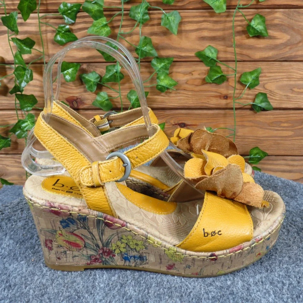 b.o.c. Born Concept Womens Wedge Sandal 7 Floral Print Cork Yellow C16007